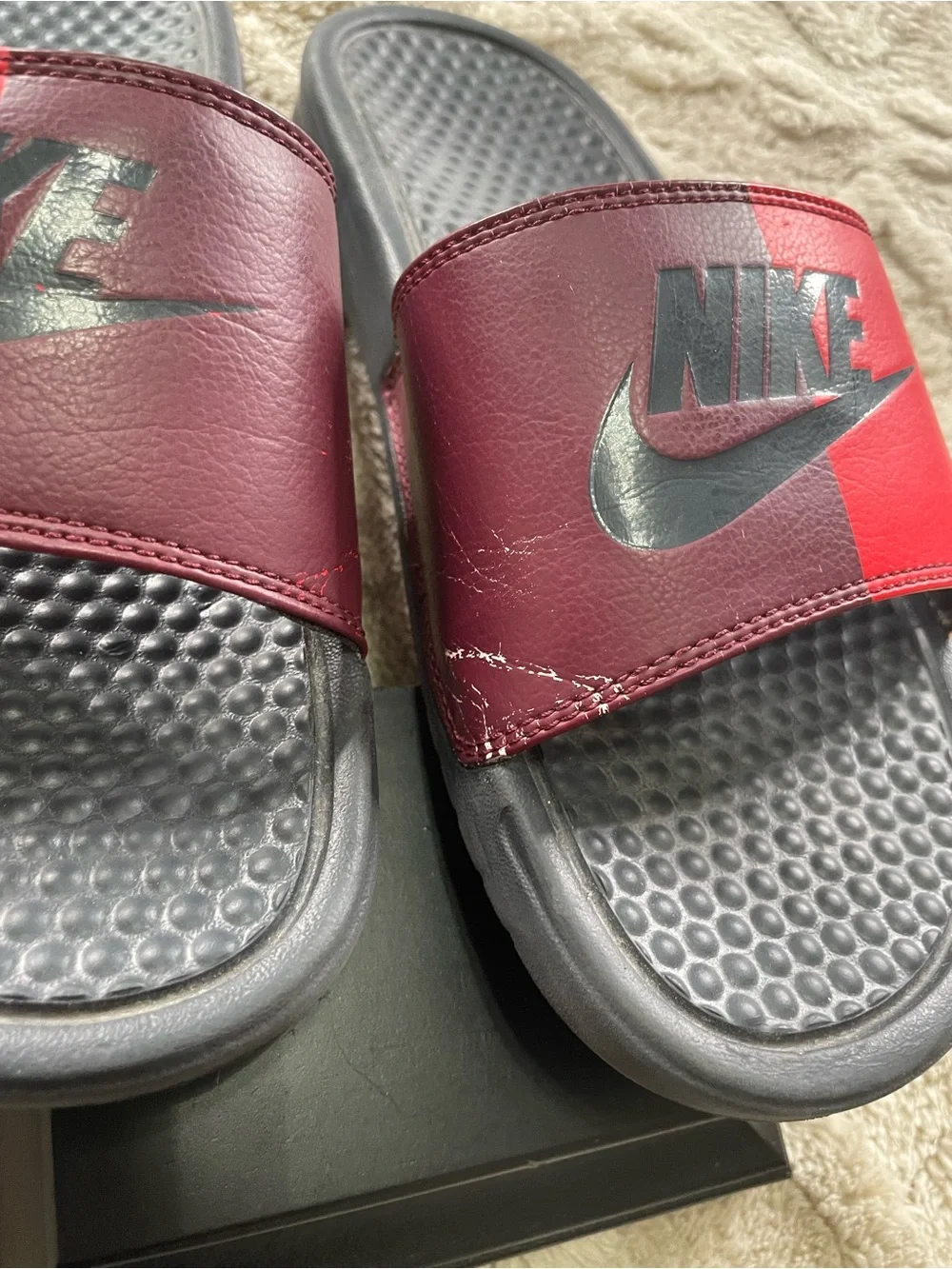 Nike Red & Burgundy Slide Sandals- Size 7 Casual Summer